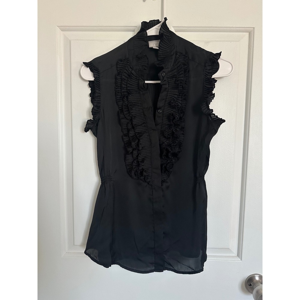 Converse One Star Black Sleeveless Ruffle Neck Button Up Blouse Top‎ XS